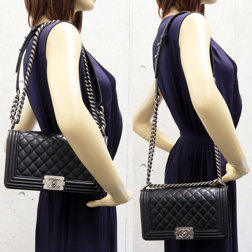 Top Quality Chanel Boy Chain Shoulder Bag Lambskin Black A67086