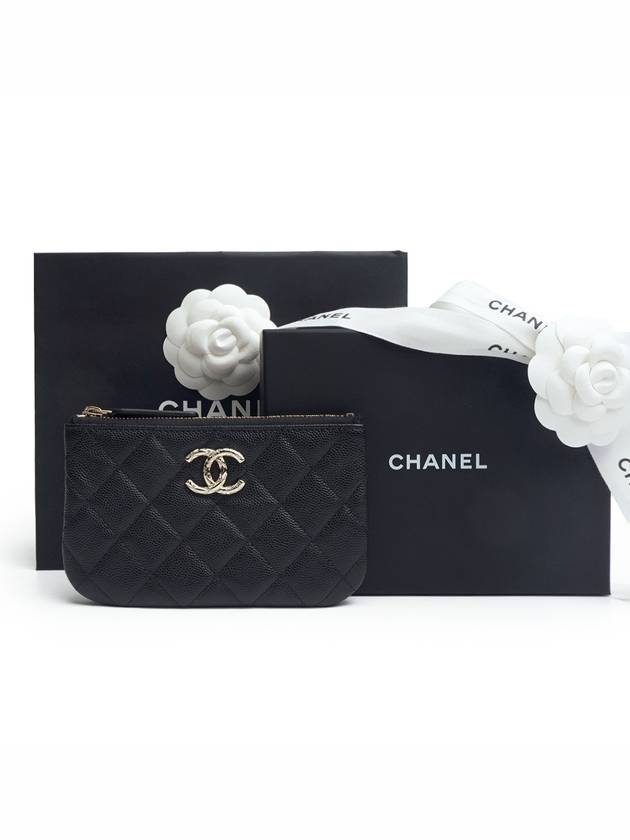 CC Logo Mini Caviar Leather Pouch Bag Black Chanel