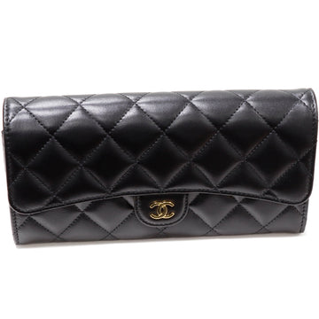 Top Quality Chanel Lambskin Classic Flap Wallet Black Gold AP0241
