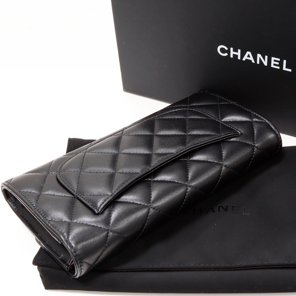 Top Quality Chanel Lambskin Classic Flap Wallet Black Gold AP0241