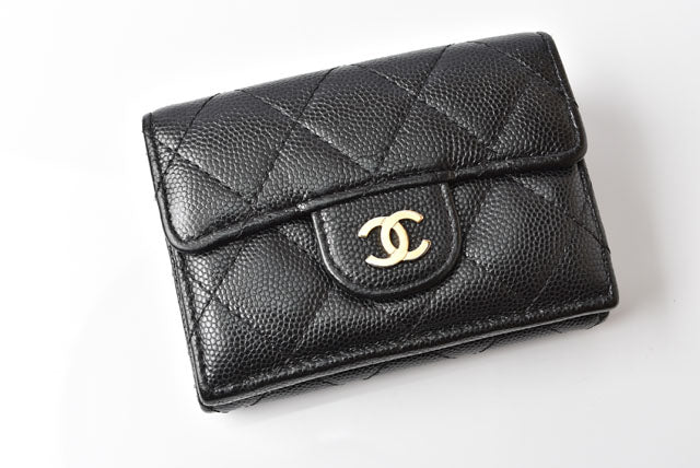 Top Quality Chanel Caviar Skin Compact Wallet A84401 Black