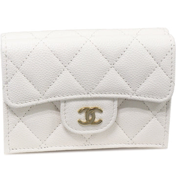 Top Quality Chanel Trifold Wallet Classic Small Flap Grained Shiny Calfskin White Gold AP0230