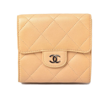 Top Quality Chanel Lambskin Trifold Wallet A82288 Beige/Silver