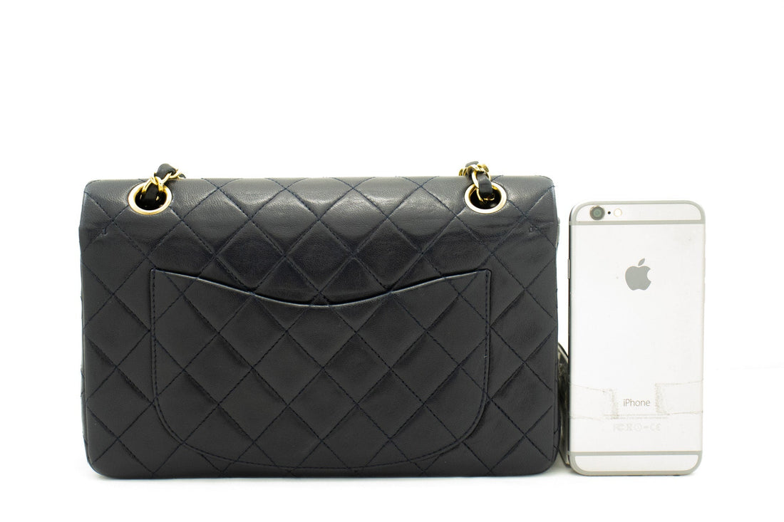 CHANEL Classic Double Flap 9" Chain Shoulder Bag Navy Lambskin g71