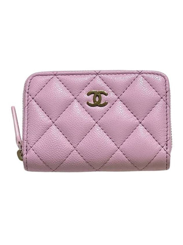 Classic Grained Shiny Calfskin Zipped Coin Wallet Pink Chanel