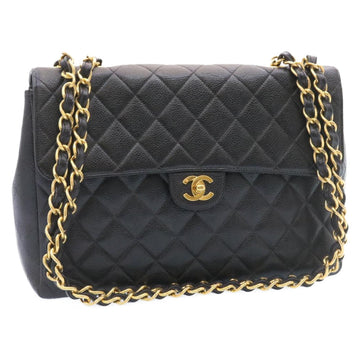 Top Quality Chanel Big Matelasse New Chain Shoulder Bag Caviar Skin Black Gold Auth 25984A