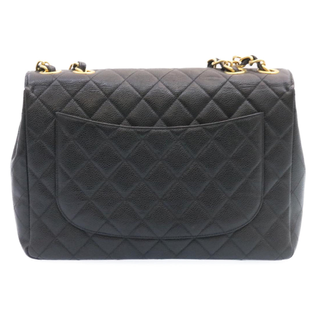 Top Quality Chanel Big Matelasse New Chain Shoulder Bag Caviar Skin Black Gold Auth 25984A