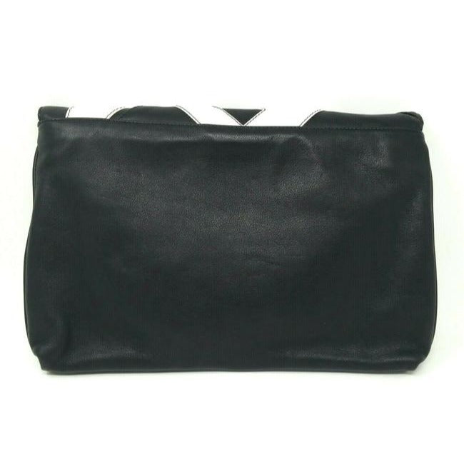 Fendi Black Leather XL Two Way Clutch W White Patent Love Style Graffiti Logo