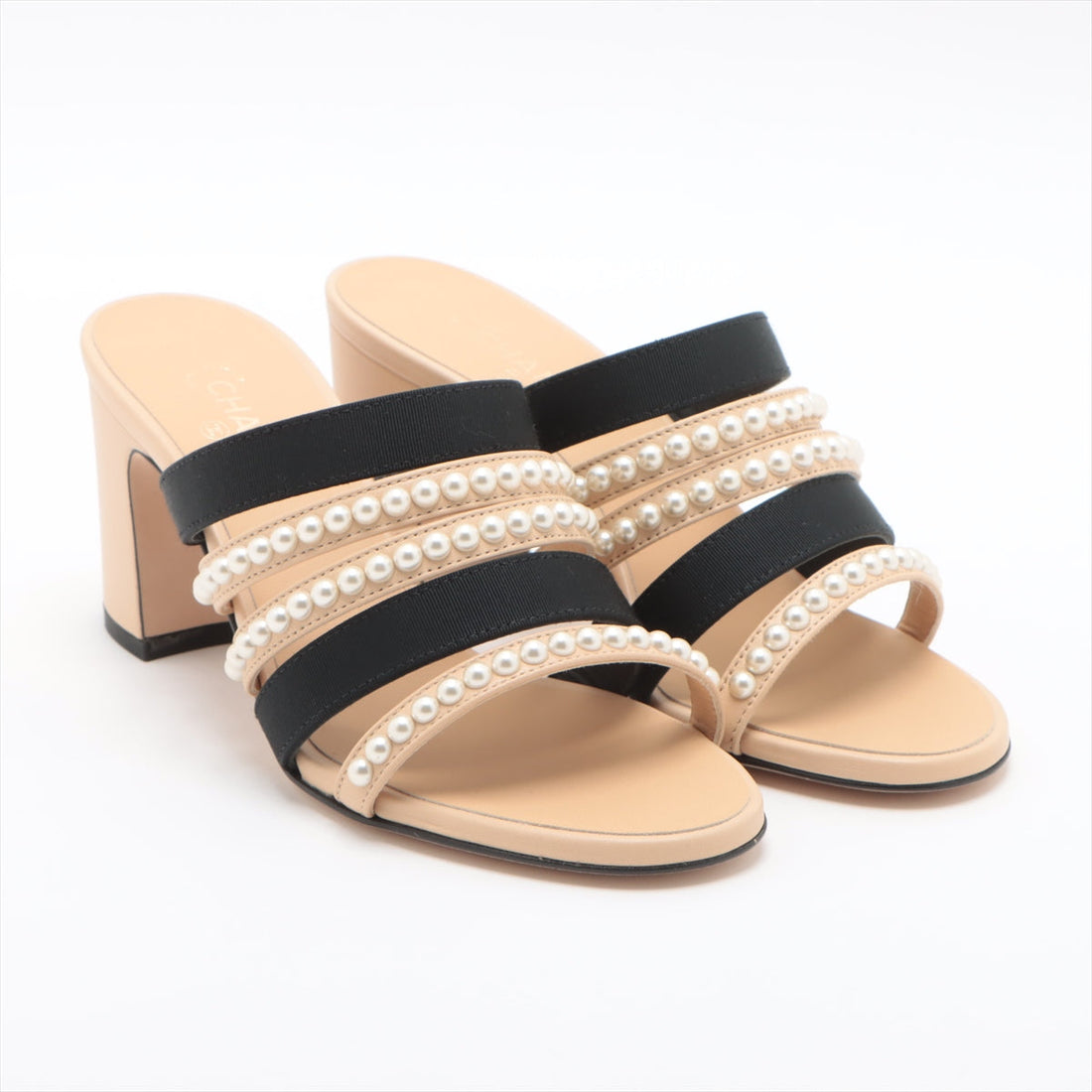 New 1:1 Rep Top Quality Chanel Coco Leather X Fabric Sandal 35C  Beige X Black G35381 Pearl Mould Sandal  Bag