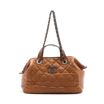 New 1:1 Rep Top Quality Chanel Matrasse Leather 2WAY Handbag Brown Silver Gold  14th