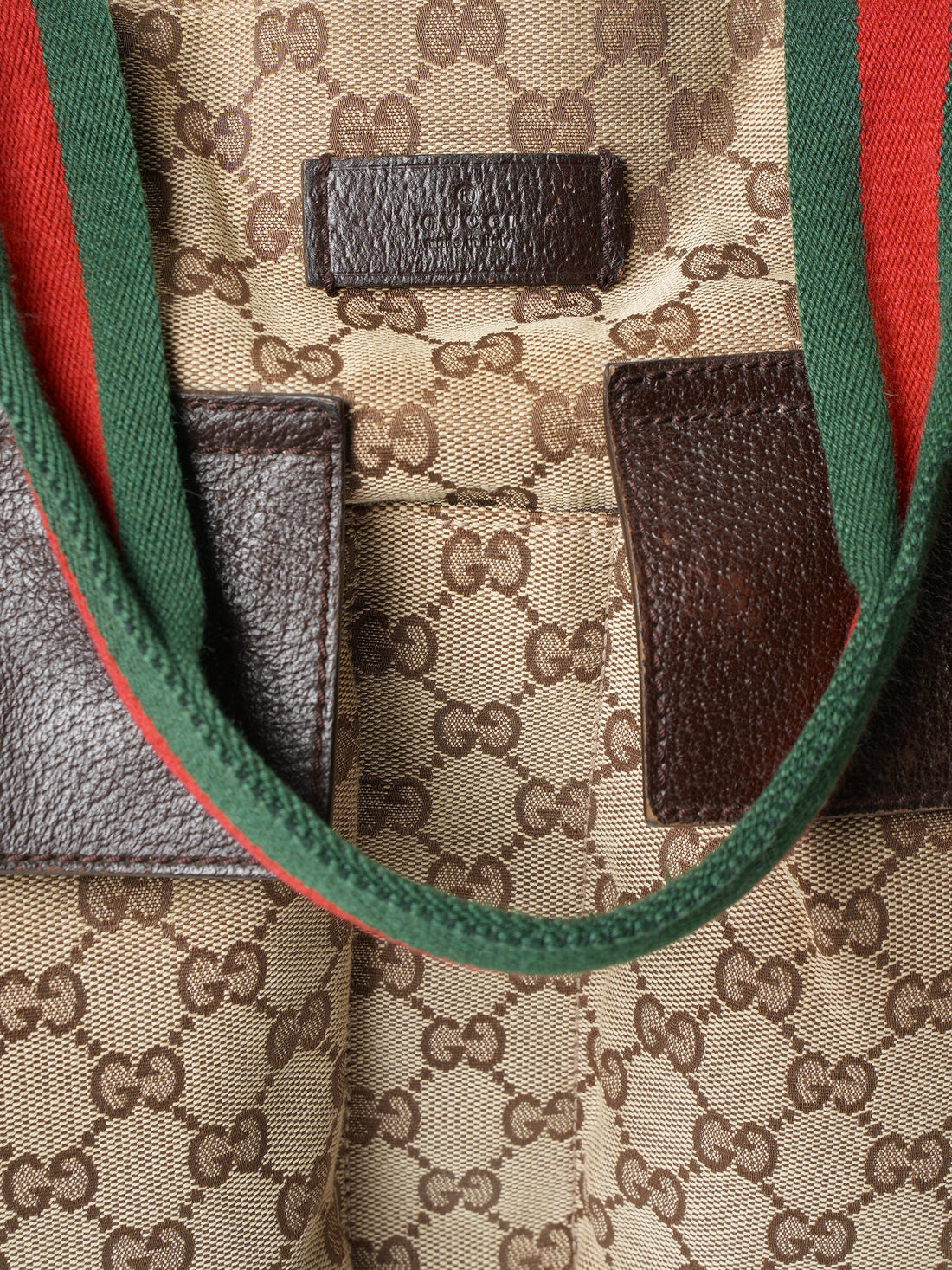 Gucci Beige GG Canvas Double Pocket Web Handle Tote