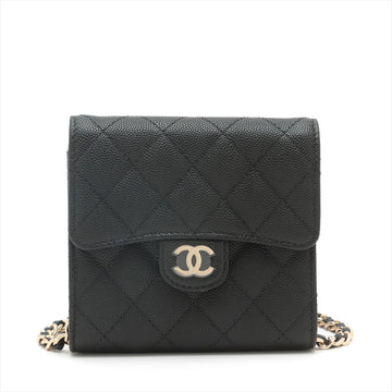New 1:1 Rep Top Quality Chanel Matrasse Caviar S Chain Wallet Black Gold