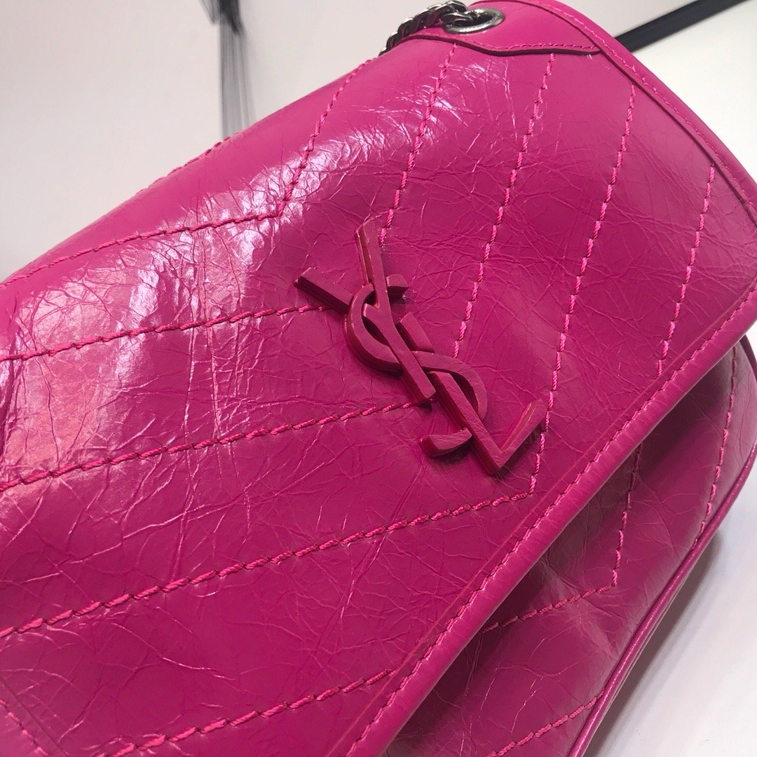 Yves Saint Laurent Niki Baby Chain Bag In Crinkled Vintage Dark Pink