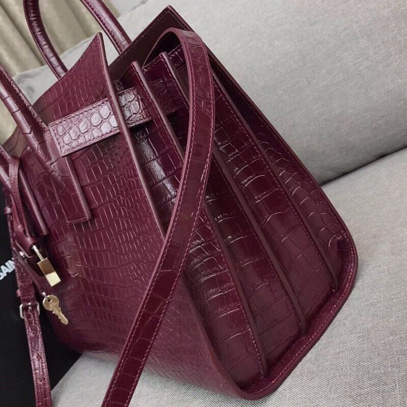 Yves Saint Laurent Sac De Jour Small In Embossed Crocodile Burgundy