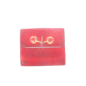 Gucci Red Suede And Leather With Gold Horse Bit Accent  Wallet