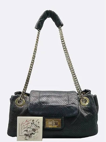 Cruise Collection Black Metallic Perforation Leather Gold Chain Shoulder Bag Chanel
