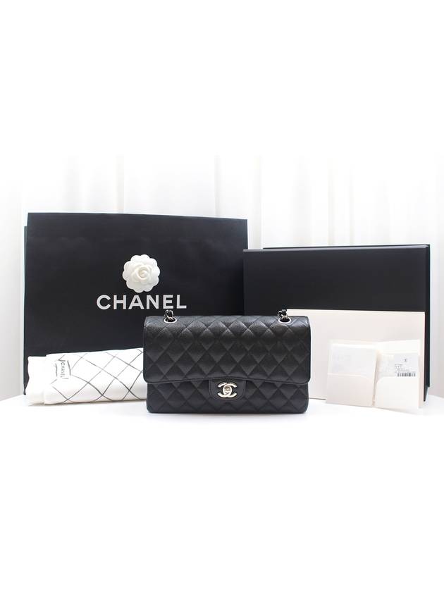 Caviar Classic Medium Black Silver Shoulder Bag A01112 Chanel