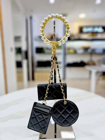 Mark Pearl Chain Organizer Black Lambskin Card Wallet Exhibition Grade AP2230 Chanel