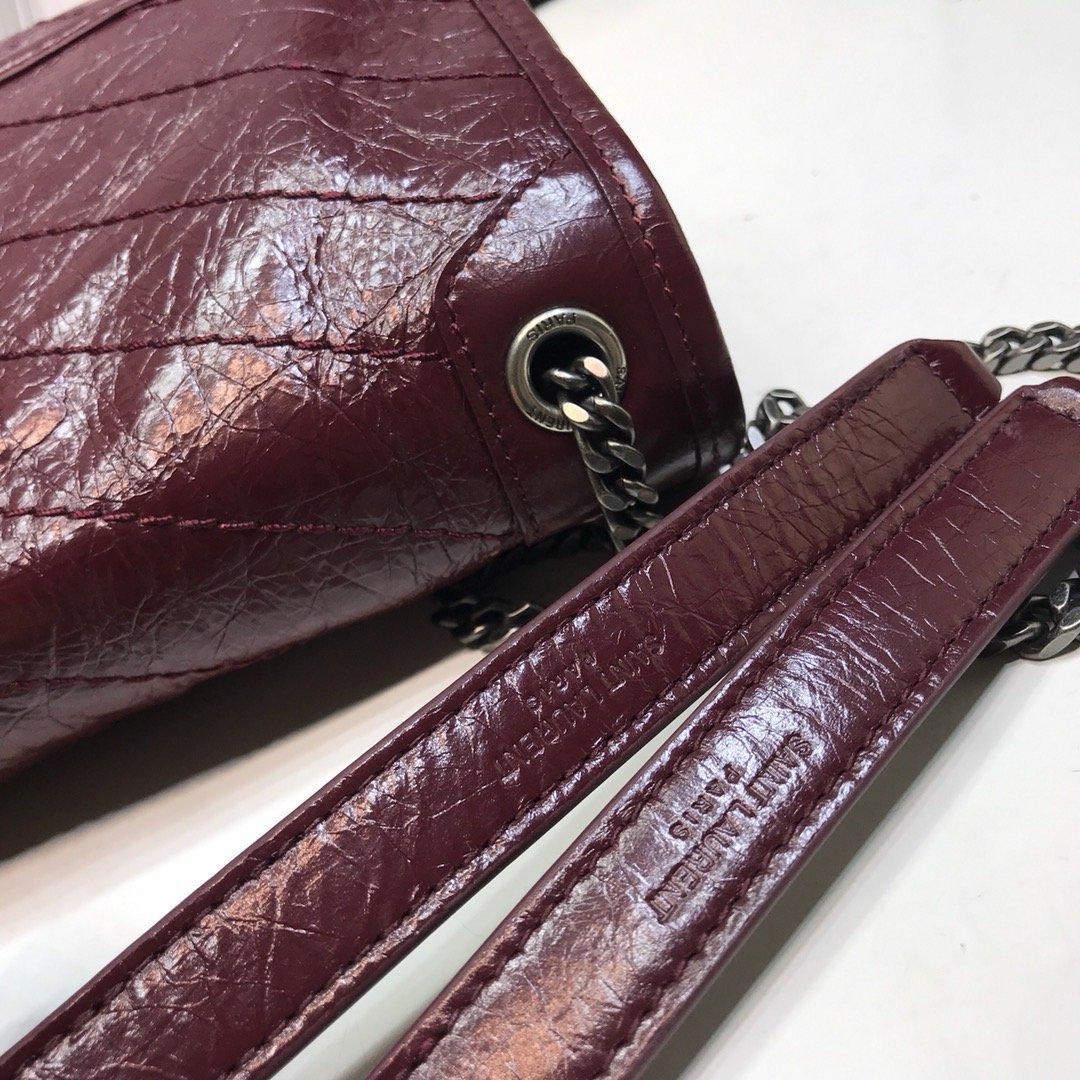 Yves Saint Laurent Niki Baby Chain Bag In Crinkled Vintage  Burgundy