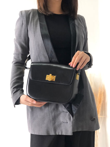 CELINE Turn Lock Leather Shoulder bag Black New 1:1 igkid8