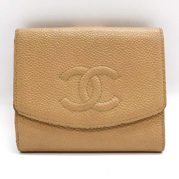 Top Quality Chanel Caviar Skin Bifold Wallet Beige