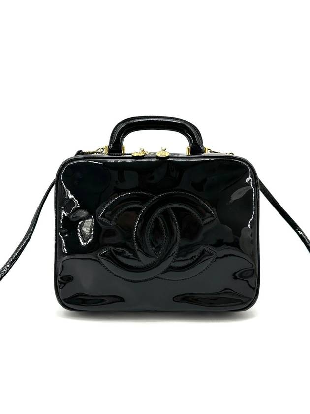 Patent cosmetic top handle tote bag and shoulder Chanel