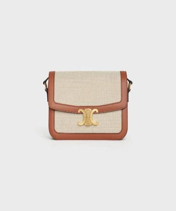 Celine Medium Triomphe Bag In Textile And Natural Calfskin