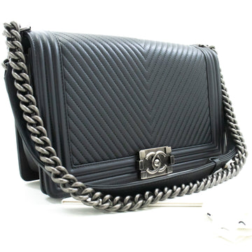 Top Quality Chanel Boy Dark Gray V-Stitch Chain Shoulder Bag Quilted New