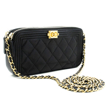 Top Quality Chanel Boy Black Caviar Wallet On Chain WOC Double Zip Shoulder