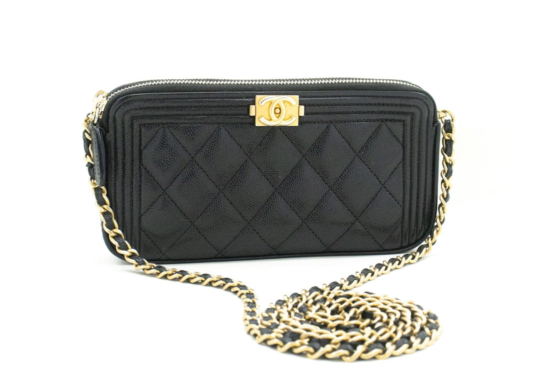 Top Quality Chanel Boy Black Caviar Wallet On Chain WOC Double Zip Shoulder