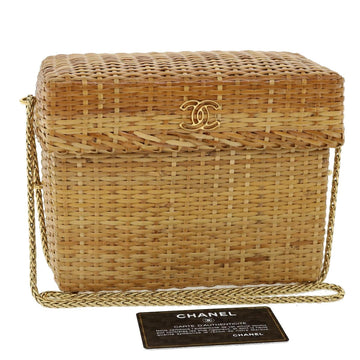 Top Quality Chanel Basket Chain Shoulder Bag Leather rattan Beige CC Auth 31932A