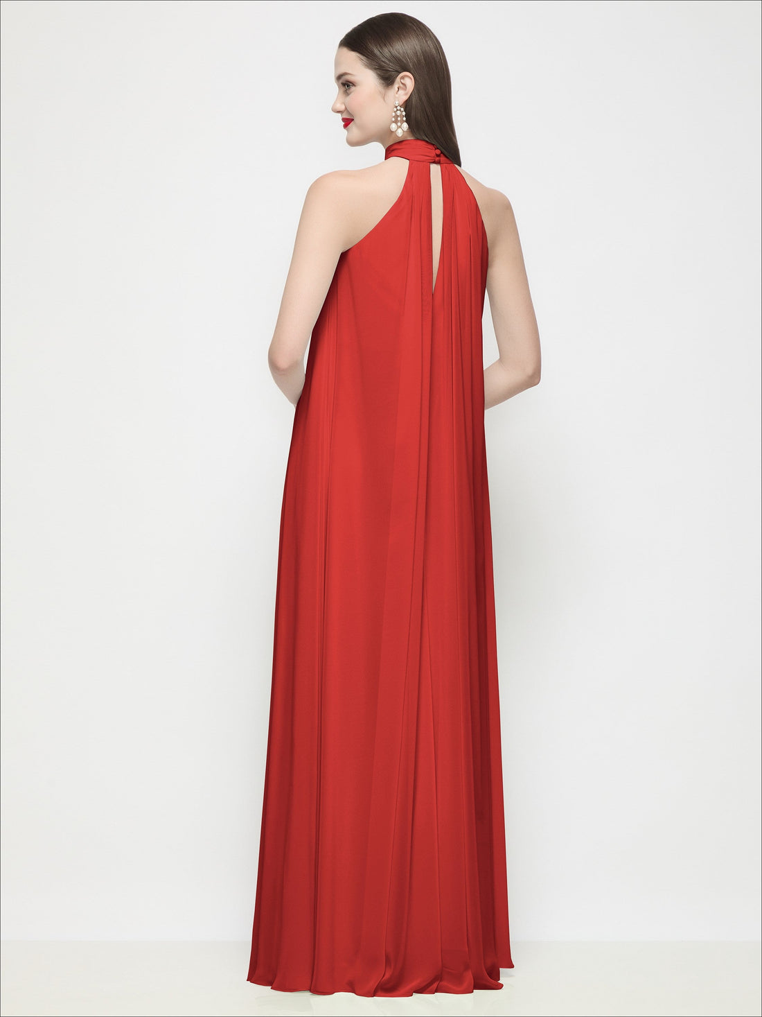 Slip-On Shirred Chiffon Trapeze Halter Dress