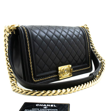 Top Quality Chanel Boy Chain Shoulder Bag Black Quilted New Lambskin Leather