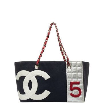 New 1:1 Rep Top Quality Chanel None. 5 No. 5 Coco Chain Tote Bag Navy Red Silver Canvas Leather  Chanel