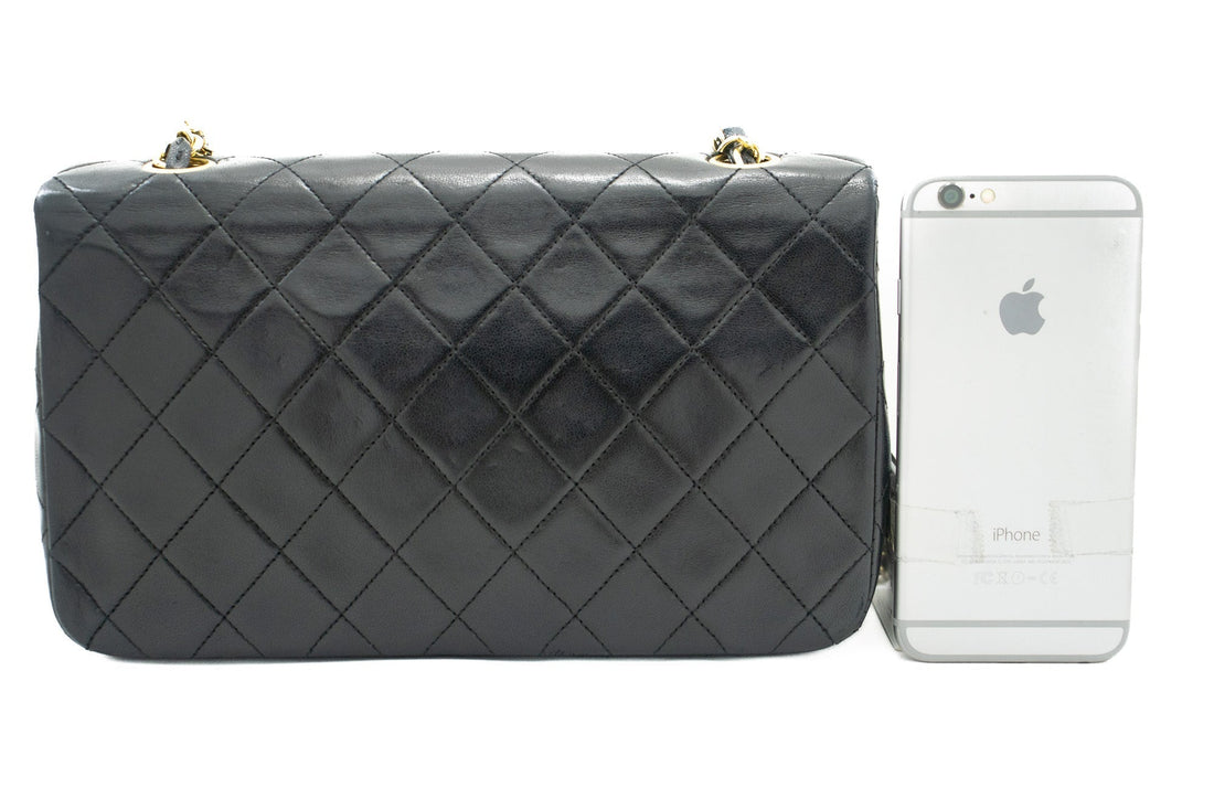 CHANEL Full Flap Chain Shoulder Bag Black Quilted Lambskin Purse j65