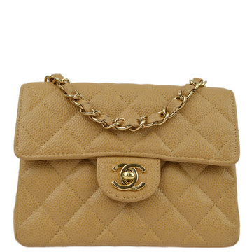 New 1:1 Rep Top Quality Chanel Beige Caviar Mini Classic Square Flap Shoulder Bag 17