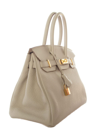 Hermès Birkin 30 Beton Clemence GHW #A Full Set  Handbag