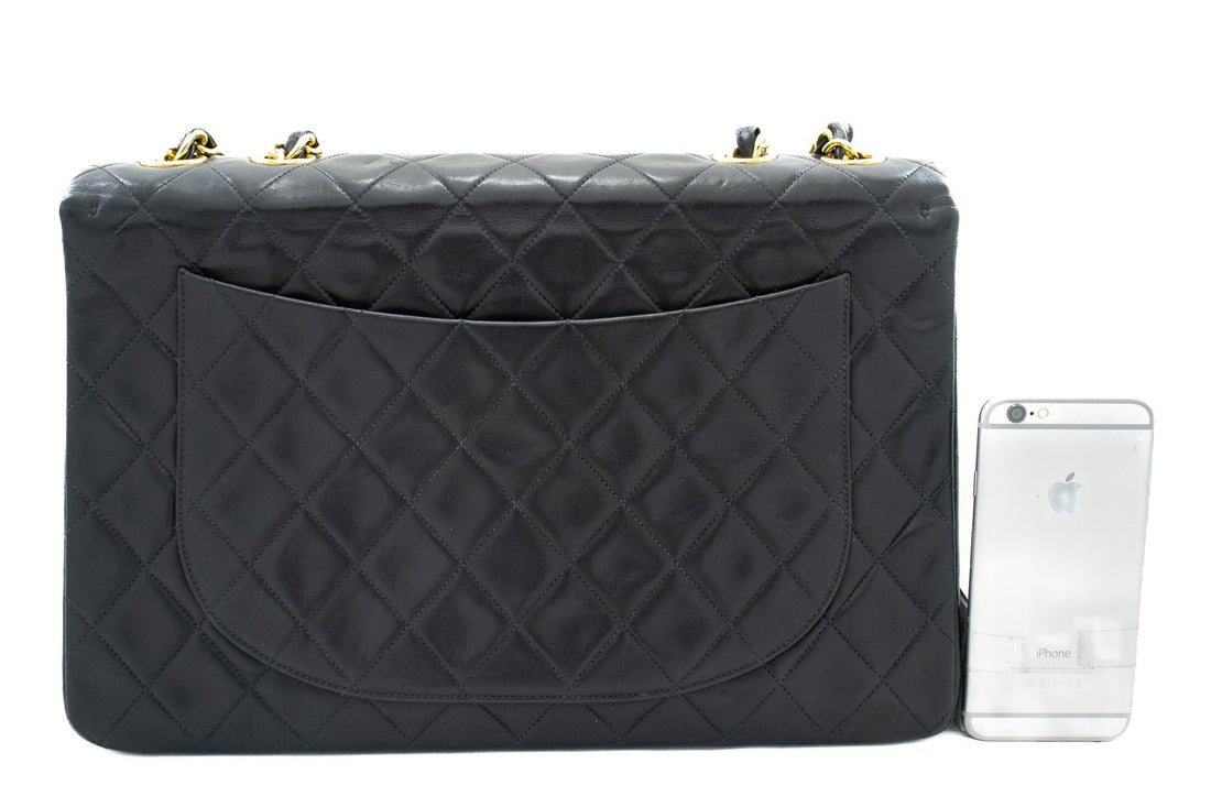 CHANEL Classic Large 13" Flap Chain Shoulder Bag Black Lambskin j71