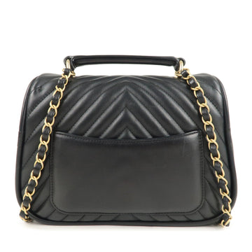 Top Quality Chanel Chevron Lamb Skin 2WAY Chain Shoulder Bag Black A98792