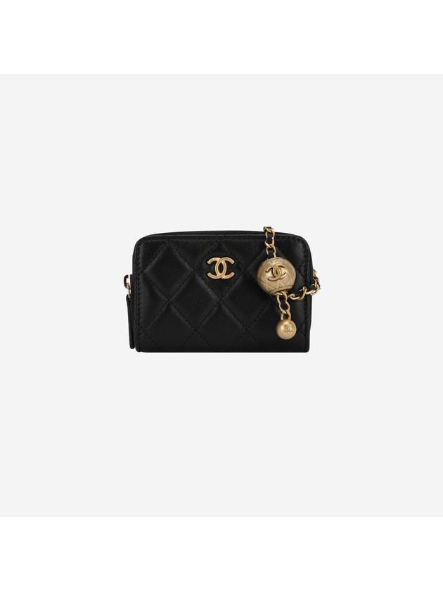 CC Logo Gold Ball Chain Lambskin Card Wallet Black Chanel