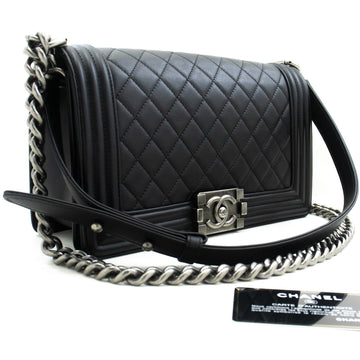 Top Quality Chanel Boy Chain Shoulder Bag Black Quilted New Calfskin Leather