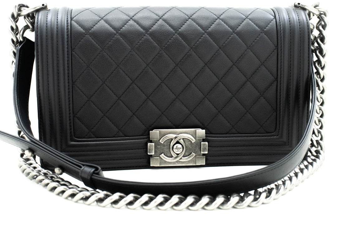 Top Quality Chanel Boy Chain Shoulder Bag Black Quilted New Calfskin Leather