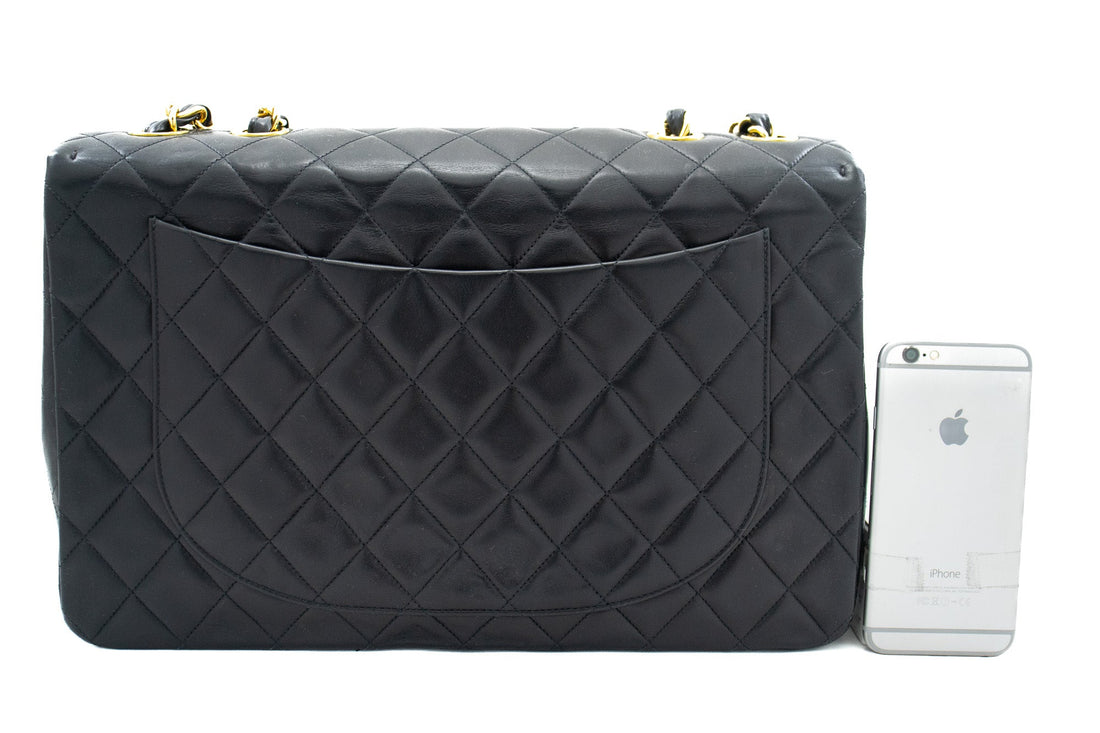 CHANEL Classic Large 13" Flap Chain Shoulder Bag Black Lambskin j56