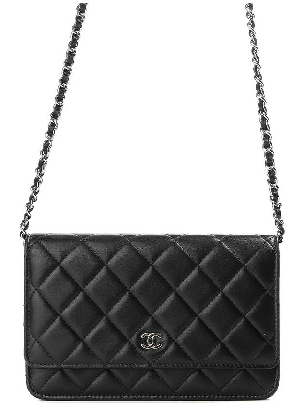 Classic CC Logo Chain Leather Long Wallet Black Chanel