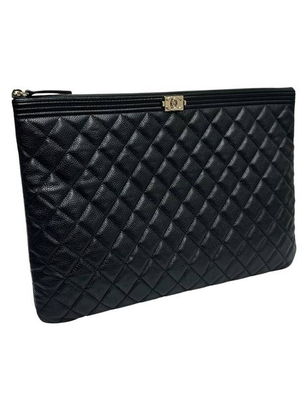 A84407 Cavier Skin Boy  Gold Plated Large Clutch Chanel
