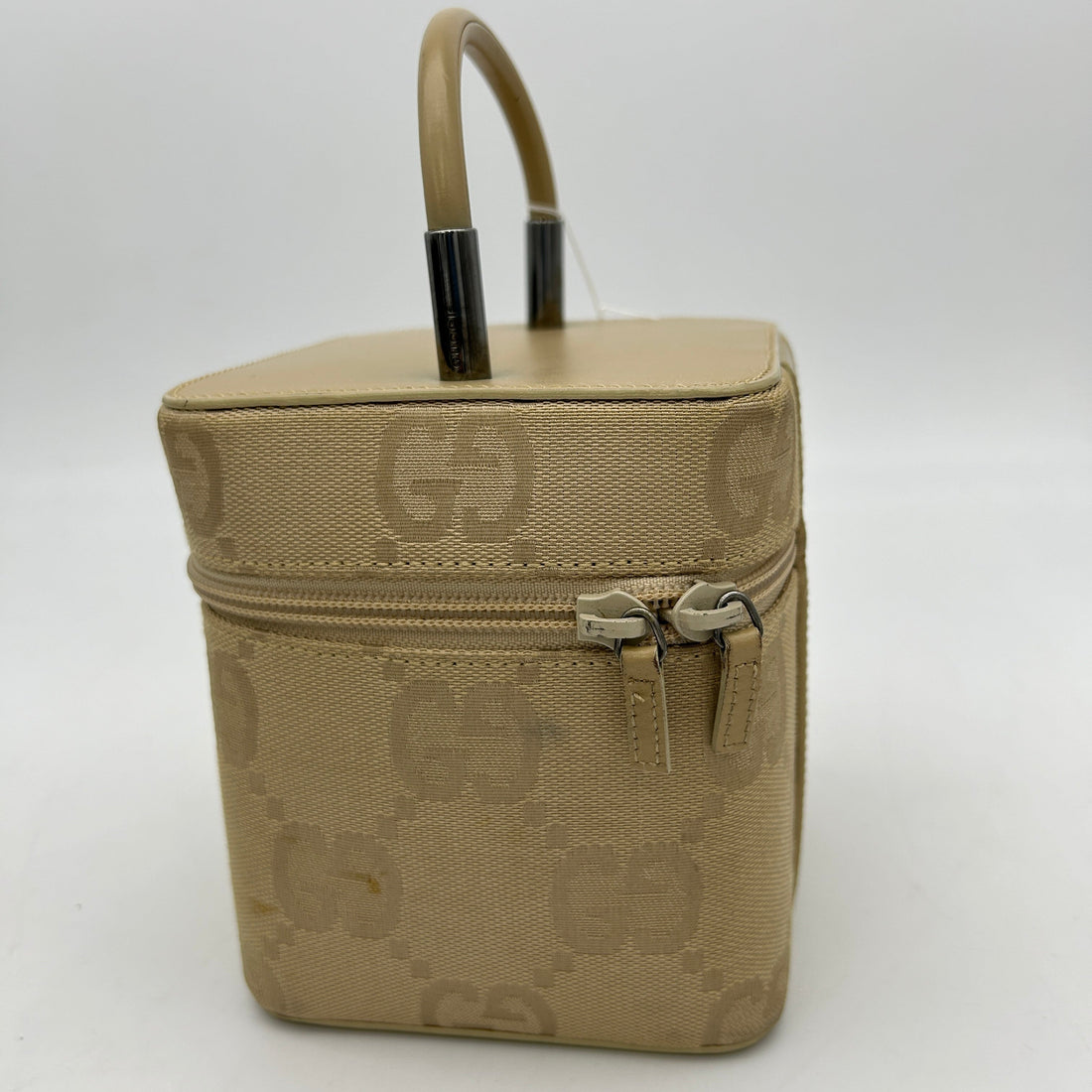Gucci Beige GG Canvas Leather Vanity Bag