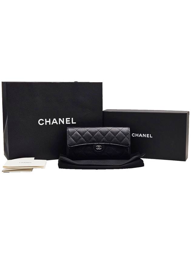 Top Quality Chanel AP0241 Black Caviar Silver CC Logo Classic Long Flap Wallet Chanel