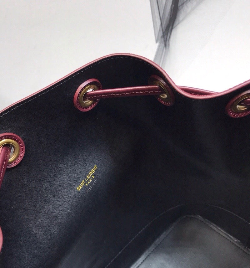 Yves Saint Laurent All-Over Monogram Bucket Bag Burgundy