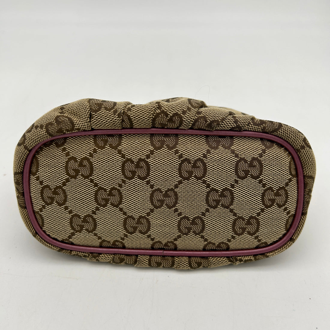 Gucci Beige GG Monogram Necessaire Pouch Brown Trim