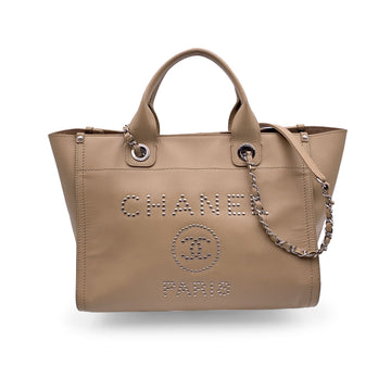 Top Quality Chanel Beige Caviar Leather Studded Deauville Tote Shoulder Bag